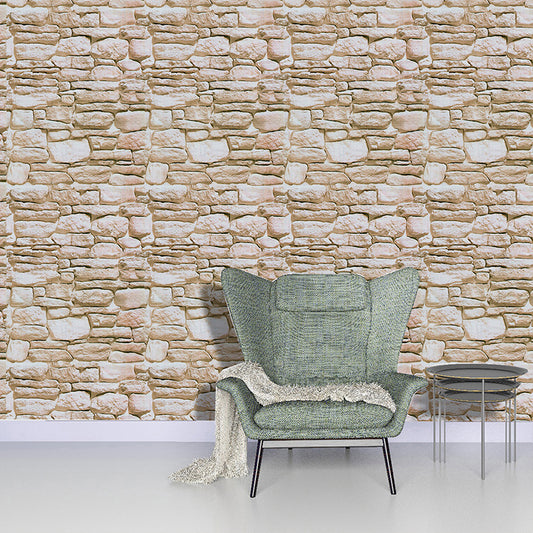3D Effect Stones Wallpaper Farmhouse Smooth Wall Decor in Light Brown, Self Sticking Clearhalo 'Country wall decor' 'Rustic' 'Wallpaper' Wall Decor' 1756850