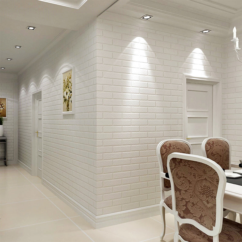 Neat Brick Effect Wallpaper Roll in White PVC Wall Decor, Stain Resistant, 33' x 20.5" Clearhalo 'Country wall decor' 'Rustic' 'Wallpaper' Wall Decor' 1756915