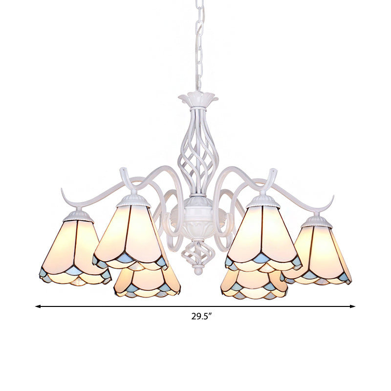 White Finish Cone Ceiling Chandelier Traditional Stained Glass Multi Light Pendant Light in Blue/White Clearhalo 'Ceiling Lights' 'Chandeliers' 'Industrial' 'Middle Century Chandeliers' 'Tiffany Chandeliers' 'Tiffany close to ceiling' 'Tiffany' Lighting' 175692