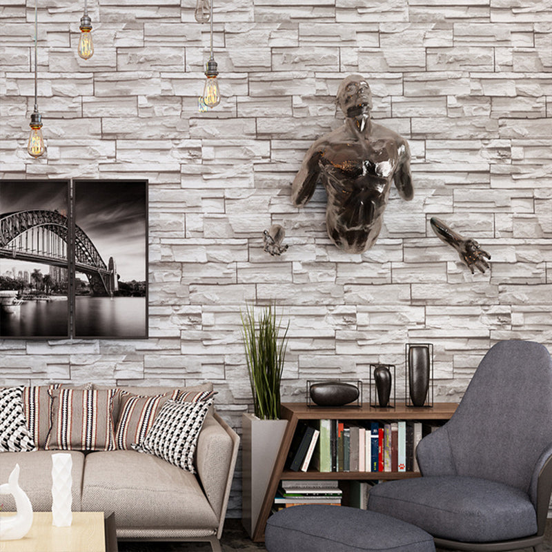 Moisture Resistant Brick Look Wallpaper 33' L x 20.5" W Rustic Wall Covering for Restaurant Light Gray Clearhalo 'Country wall decor' 'Rustic' 'Wallpaper' Wall Decor' 1756931