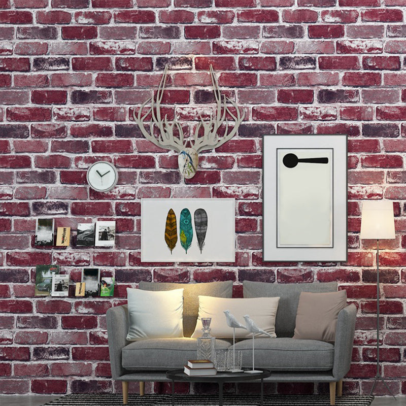 Moisture Resistant Brick Look Wallpaper 33' L x 20.5" W Rustic Wall Covering for Restaurant Brick Red Clearhalo 'Country wall decor' 'Rustic' 'Wallpaper' Wall Decor' 1756933