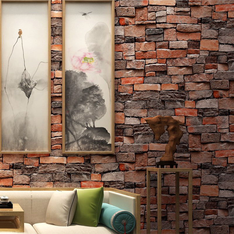 Smooth Dark Color Wallpaper Cyberpunk Stacked Brick Print Wall Art, 31' L x 20.5" W Brown Clearhalo 'Industrial wall decor' 'Industrial' 'Wallpaper' Wall Decor' 1756939