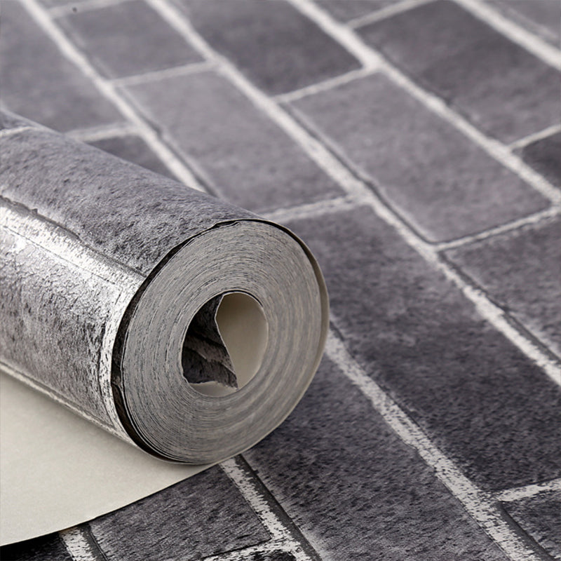 Brick Wallpaper Stain Resistant Farmhouse Living Room Wall Covering, 33' x 20.5" Dark Gray Clearhalo 'Country wall decor' 'Rustic' 'Wallpaper' Wall Decor' 1756950