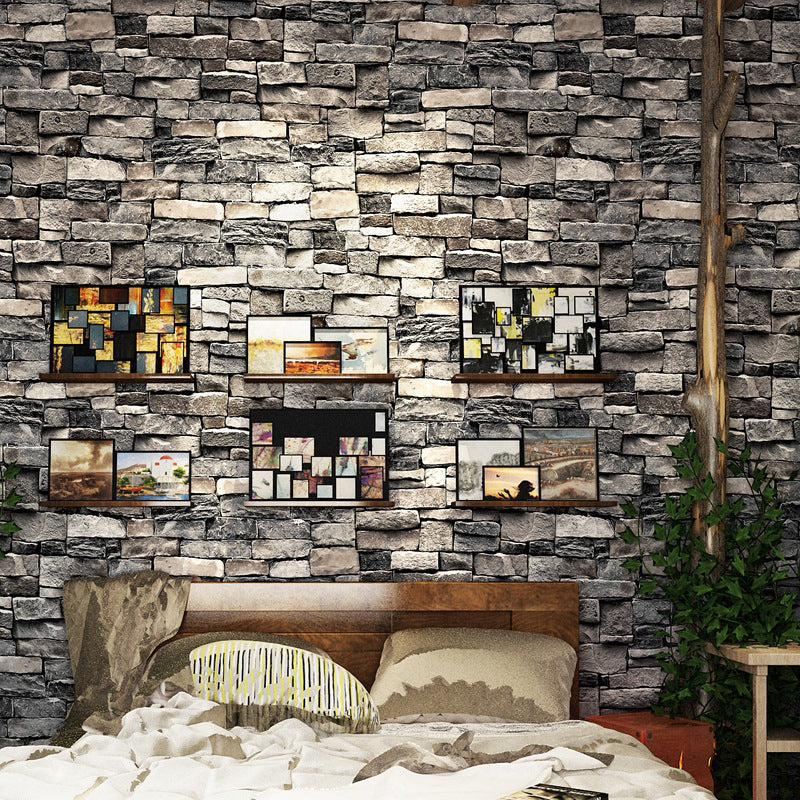 Cottage Brick Wallpaper Roll PVC Water Resistant Light Color Wall Art for Living Room Dark Gray Clearhalo 'Country wall decor' 'Rustic' 'Wallpaper' Wall Decor' 1756958