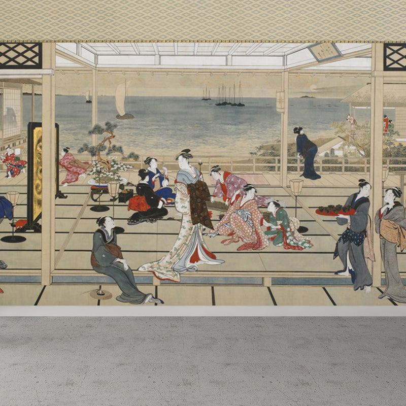 Full Size Illustration Modern Mural Wallpaper with Asian Ancient Figures in Light Color Green Clearhalo 'Wall Decor' 'Wall Mural' 1756997