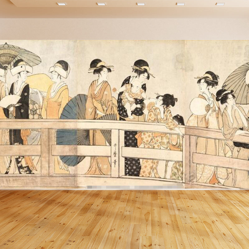 Full Size Illustration Modern Mural Wallpaper with Asian Ancient Figures in Light Color Clearhalo 'Wall Decor' 'Wall Mural' 1757013