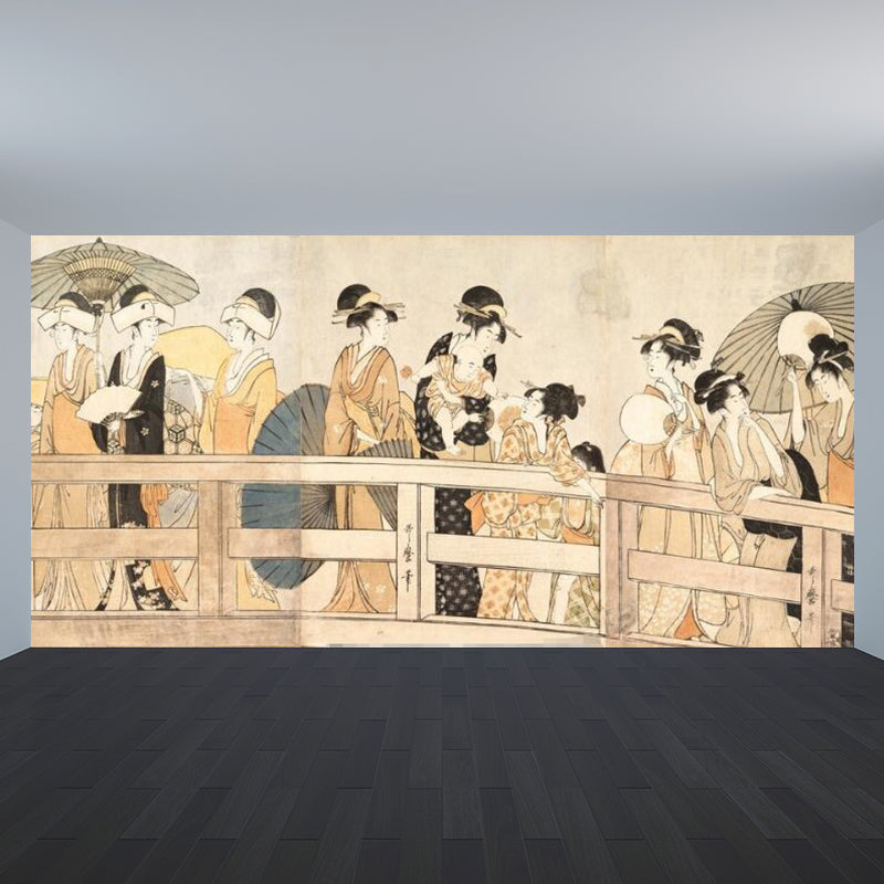 Full Size Illustration Modern Mural Wallpaper with Asian Ancient Figures in Light Color Clearhalo 'Wall Decor' 'Wall Mural' 1757014