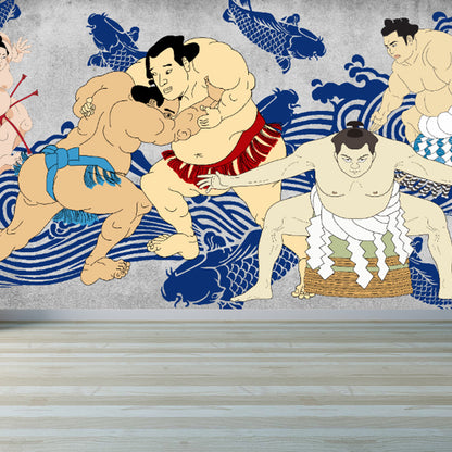 Full Size Illustration Modern Mural Wallpaper with Asian Ancient Figures in Light Color Blue Clearhalo 'Wall Decor' 'Wall Mural' 1757017