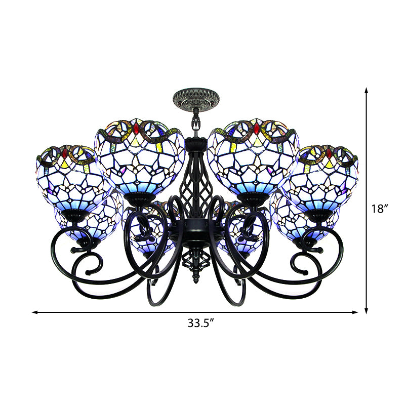 Baroque Chandelier Light with Bowl Shade Blue/Brown Glass Hanging Ceiling Light in Black Finish for Foyer Clearhalo 'Ceiling Lights' 'Chandeliers' 'Industrial' 'Middle Century Chandeliers' 'Tiffany Chandeliers' 'Tiffany close to ceiling' 'Tiffany' Lighting' 175702