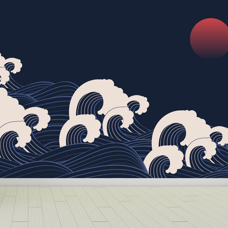 Non-Woven Decorative Wall Mural Modern Asian Pattern Wall Covering for Living Room Black Clearhalo 'Wall Decor' 'Wall Mural' 1757022