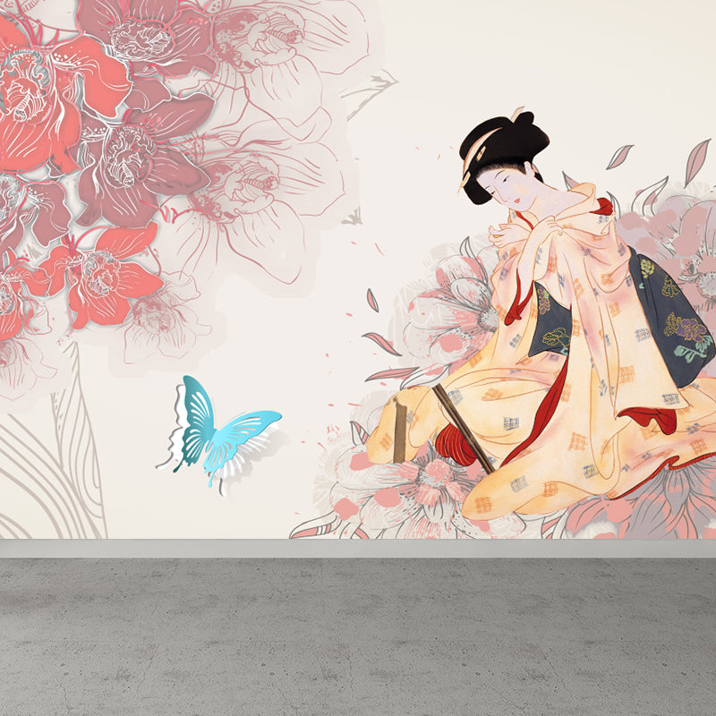 Non-Woven Decorative Wall Mural Modern Asian Pattern Wall Covering for Living Room Beige Clearhalo 'Wall Decor' 'Wall Mural' 1757027