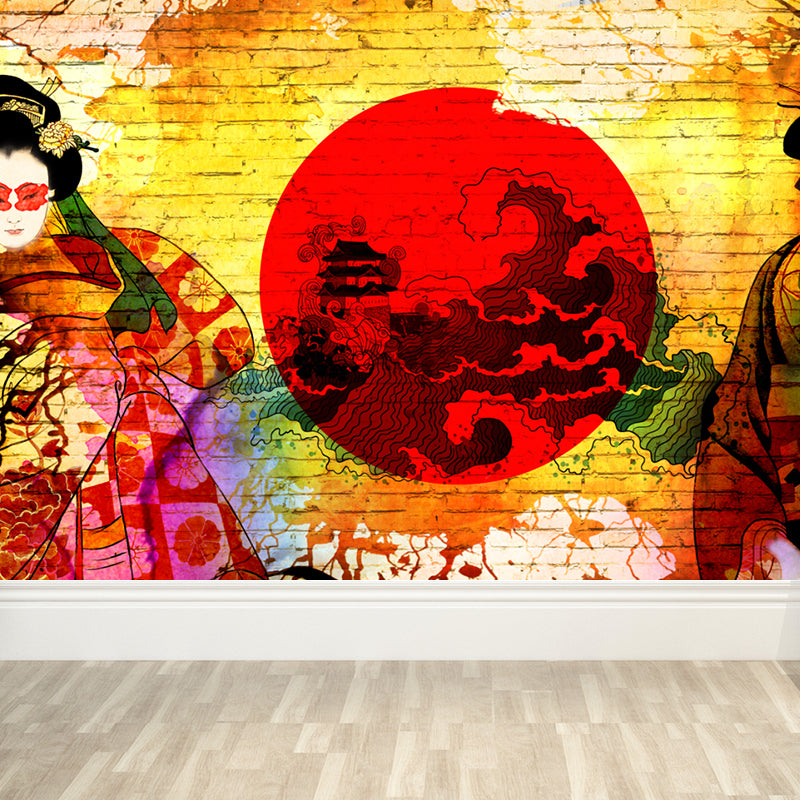 Non-Woven Decorative Wall Mural Modern Asian Pattern Wall Covering for Living Room Yellow Clearhalo 'Wall Decor' 'Wall Mural' 1757032