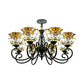 Baroque Chandelier Light with Bowl Shade Blue/Brown Glass Hanging Ceiling Light in Black Finish for Foyer Clearhalo 'Ceiling Lights' 'Chandeliers' 'Industrial' 'Middle Century Chandeliers' 'Tiffany Chandeliers' 'Tiffany close to ceiling' 'Tiffany' Lighting' 175704
