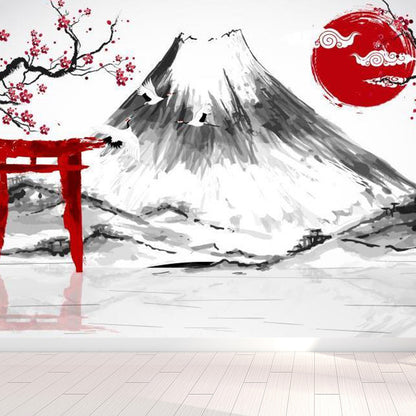 Non-Woven Decorative Wall Mural Modern Asian Pattern Wall Covering for Living Room White Clearhalo 'Wall Decor' 'Wall Mural' 1757042