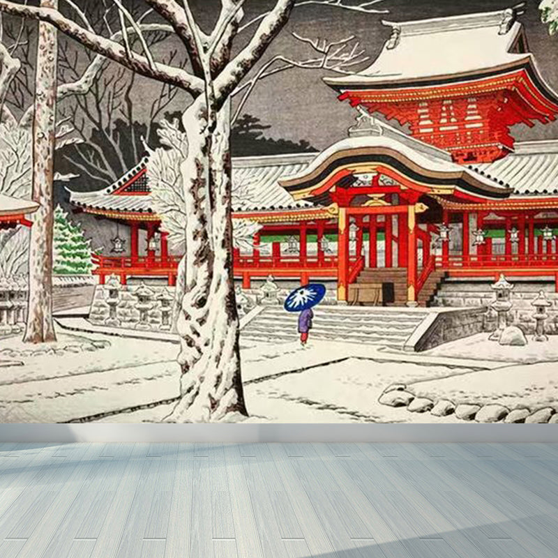 Light Color Asian Landscape Mural Decal Moisture Resistant Contemporary Bathroom Wall Covering Red Clearhalo 'Wall Decor' 'Wall Mural' 1757047