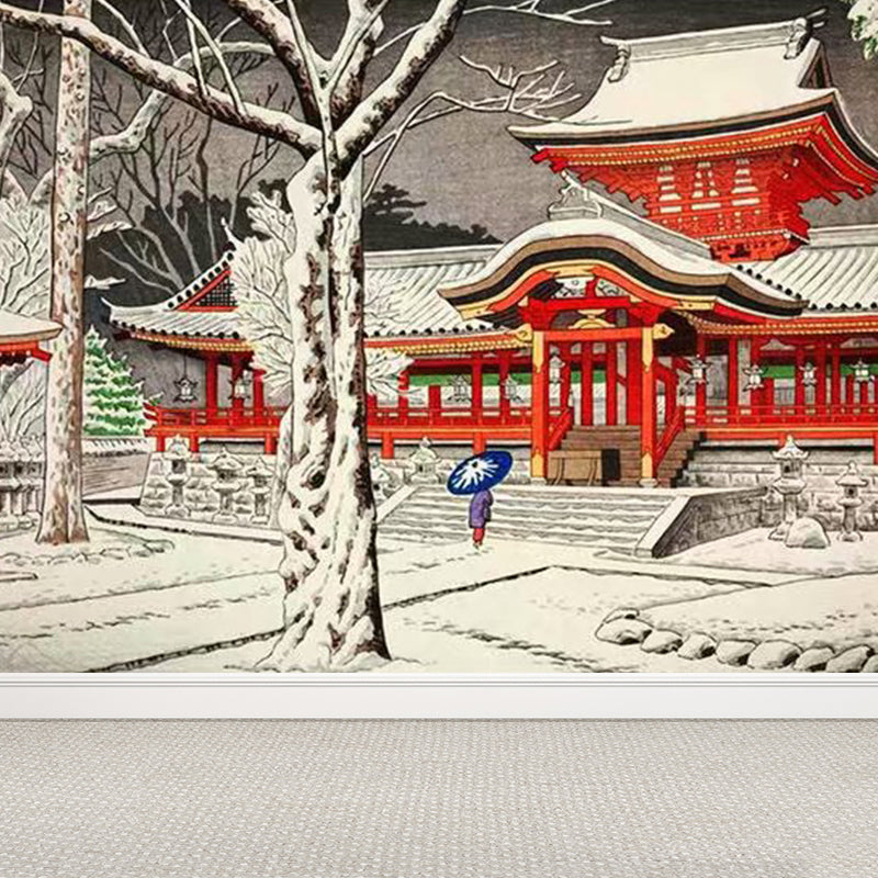 Light Color Asian Landscape Mural Decal Moisture Resistant Contemporary Bathroom Wall Covering Clearhalo 'Wall Decor' 'Wall Mural' 1757049