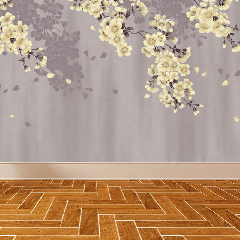 Light Color Asian Landscape Mural Decal Moisture Resistant Contemporary Bathroom Wall Covering Light Yellow Clearhalo 'Wall Decor' 'Wall Mural' 1757052