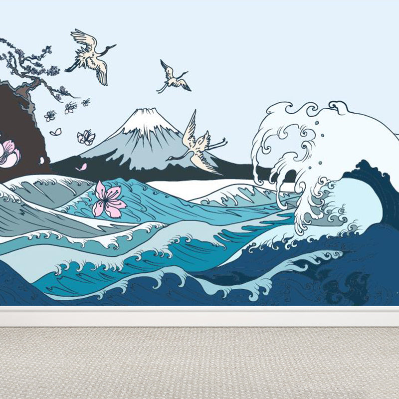 Light Color Asian Landscape Mural Decal Moisture Resistant Contemporary Bathroom Wall Covering Clearhalo 'Wall Decor' 'Wall Mural' 1757058