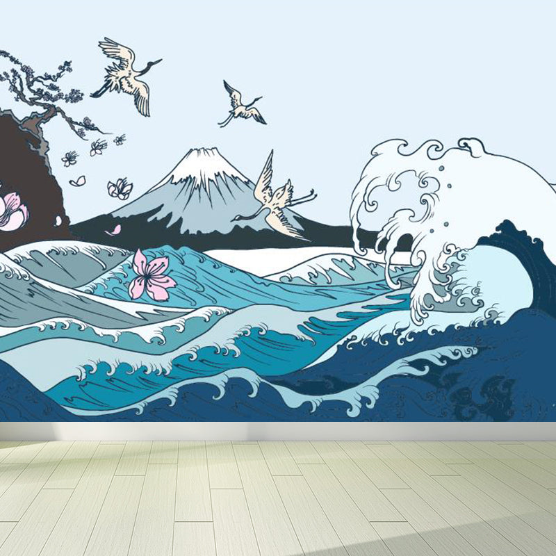 Light Color Asian Landscape Mural Decal Moisture Resistant Contemporary Bathroom Wall Covering Clearhalo 'Wall Decor' 'Wall Mural' 1757059