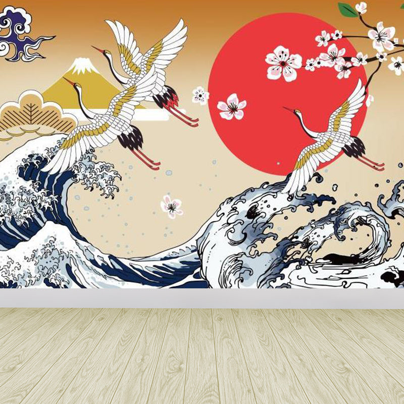 Light Color Asian Landscape Mural Decal Moisture Resistant Contemporary Bathroom Wall Covering Clearhalo 'Wall Decor' 'Wall Mural' 1757063