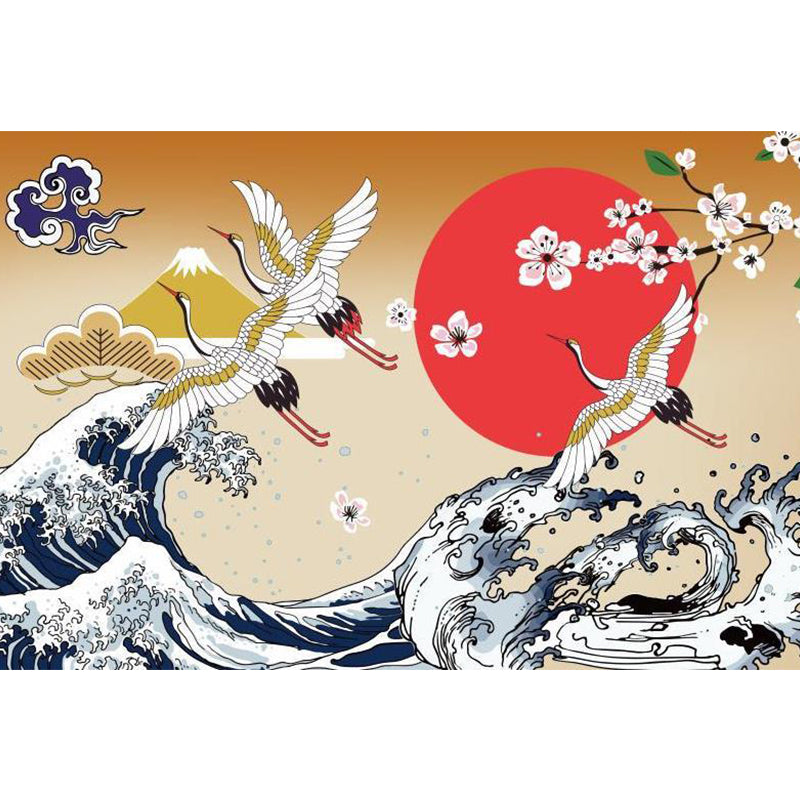 Light Color Asian Landscape Mural Decal Moisture Resistant Contemporary Bathroom Wall Covering Clearhalo 'Wall Decor' 'Wall Mural' 1757065