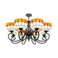 Stained Glass Bowl Hanging Light with Adjustable Metal Chain Multi Light Tiffany Chandelier in Orange Clearhalo 'Ceiling Lights' 'Chandeliers' 'Industrial' 'Middle Century Chandeliers' 'Tiffany Chandeliers' 'Tiffany close to ceiling' 'Tiffany' Lighting' 175707
