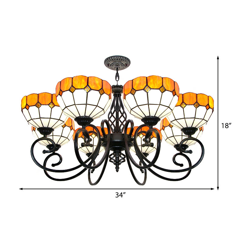 Stained Glass Bowl Hanging Light with Adjustable Metal Chain Multi Light Tiffany Chandelier in Orange Clearhalo 'Ceiling Lights' 'Chandeliers' 'Industrial' 'Middle Century Chandeliers' 'Tiffany Chandeliers' 'Tiffany close to ceiling' 'Tiffany' Lighting' 175708