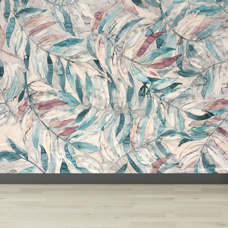 Pastel Color Leaves Mural Wallpaper Moisture-Proof Wall Covering for Living Room Beige Clearhalo 'Wall Decor' 'Wall Mural' 1757092