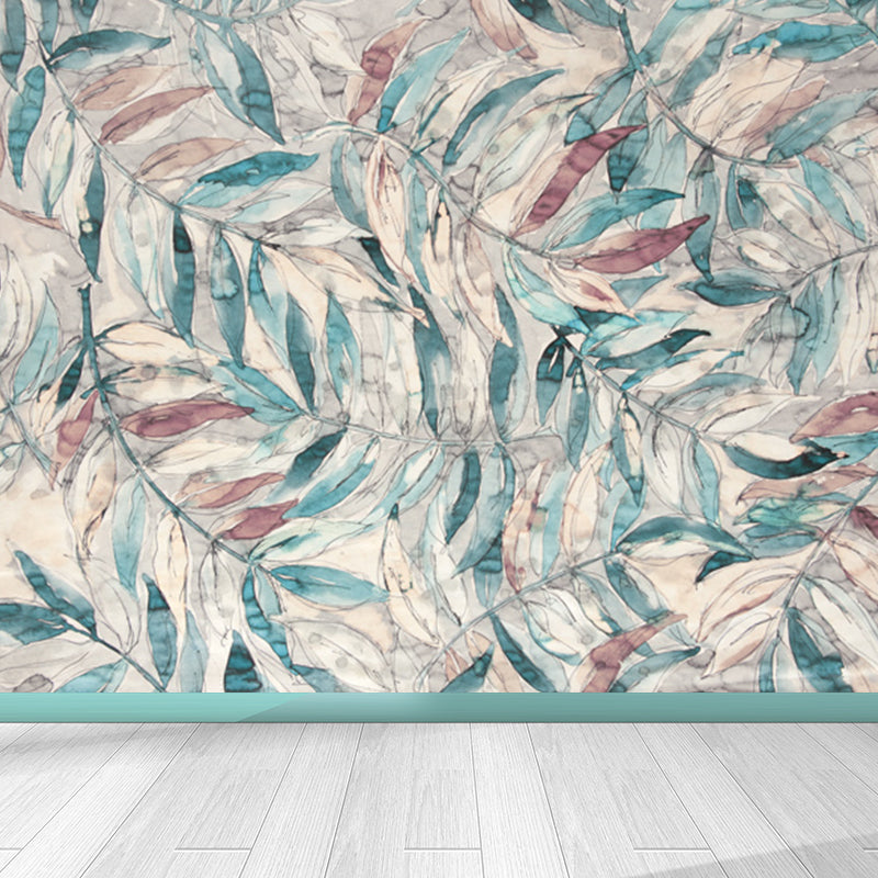 Pastel Color Leaves Mural Wallpaper Moisture-Proof Wall Covering for Living Room Clearhalo 'Wall Decor' 'Wall Mural' 1757093