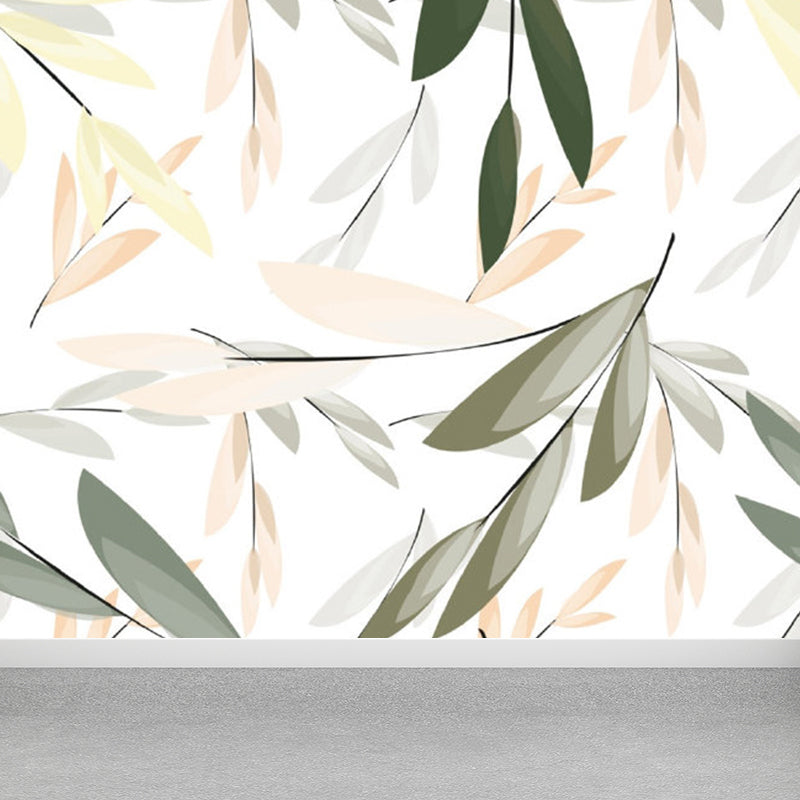 Illustration Style Leaves Wall Mural Giant Wall Covering for Dining Room, Custom Clearhalo 'Wall Decor' 'Wall Mural' 1757103