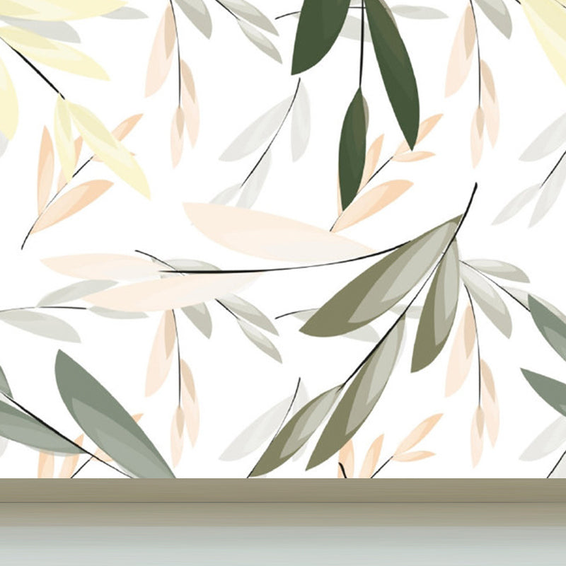 Illustration Style Leaves Wall Mural Giant Wall Covering for Dining Room, Custom Clearhalo 'Wall Decor' 'Wall Mural' 1757104