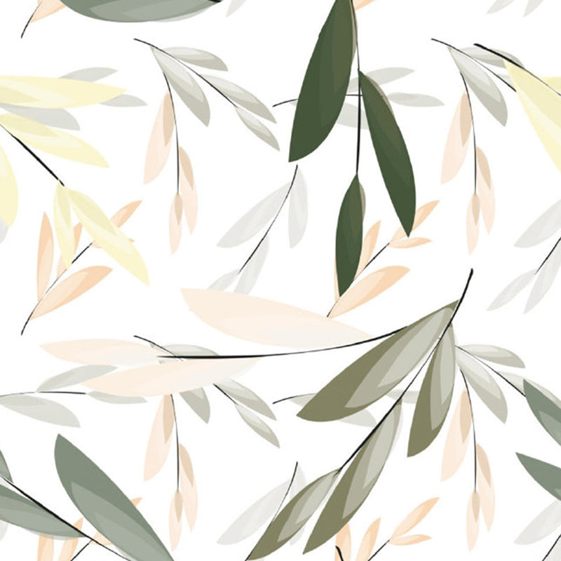 Illustration Style Leaves Wall Mural Giant Wall Covering for Dining Room, Custom Clearhalo 'Wall Decor' 'Wall Mural' 1757105