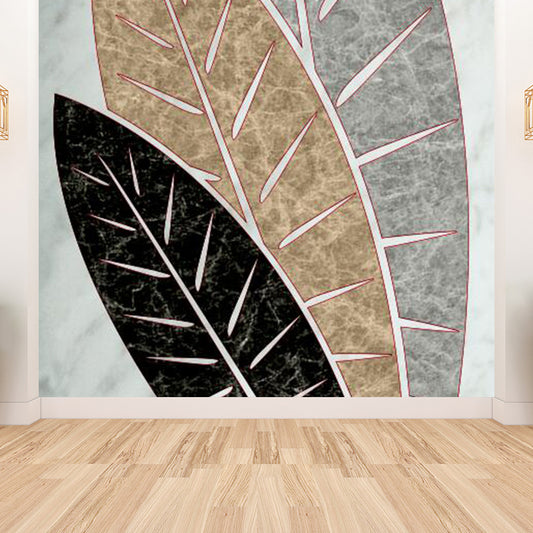 Illustration Style Leaves Wall Mural Giant Wall Covering for Dining Room, Custom Clearhalo 'Wall Decor' 'Wall Mural' 1757109