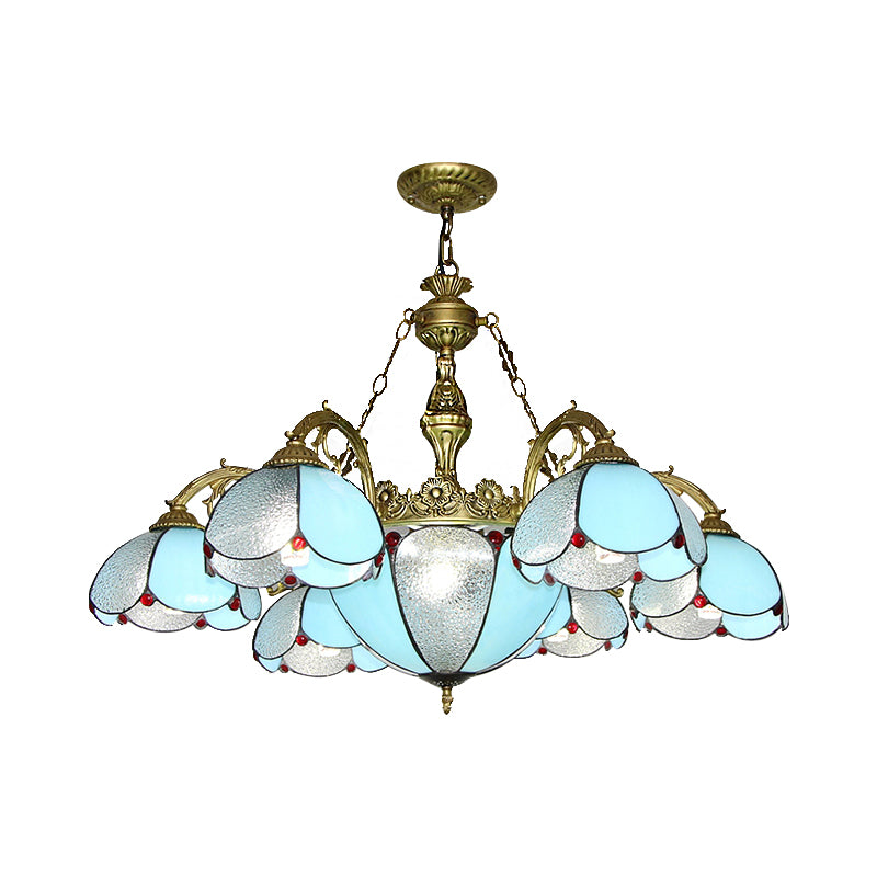 Vintage Petal Chandelier Stained Glass Indoor Ceiling Pendant Light in Blue for Living Room Clearhalo 'Ceiling Lights' 'Chandeliers' 'Industrial' 'Middle Century Chandeliers' 'Tiffany Chandeliers' 'Tiffany close to ceiling' 'Tiffany' Lighting' 175711