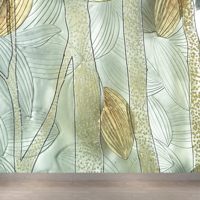 Illustration Style Leaves Wall Mural Giant Wall Covering for Dining Room, Custom Clearhalo 'Wall Decor' 'Wall Mural' 1757114