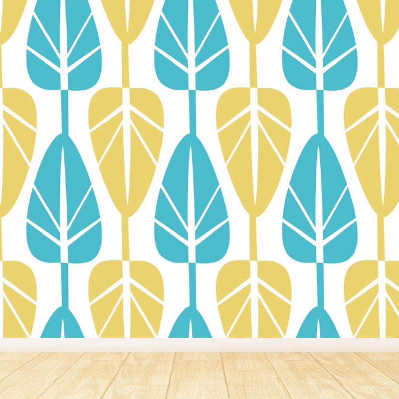 Illustration Style Leaves Wall Mural Giant Wall Covering for Dining Room, Custom Yellow Clearhalo 'Wall Decor' 'Wall Mural' 1757117