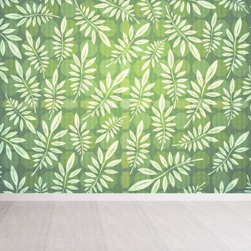 Illustration Style Leaves Wall Mural Giant Wall Covering for Dining Room, Custom Clearhalo 'Wall Decor' 'Wall Mural' 1757124