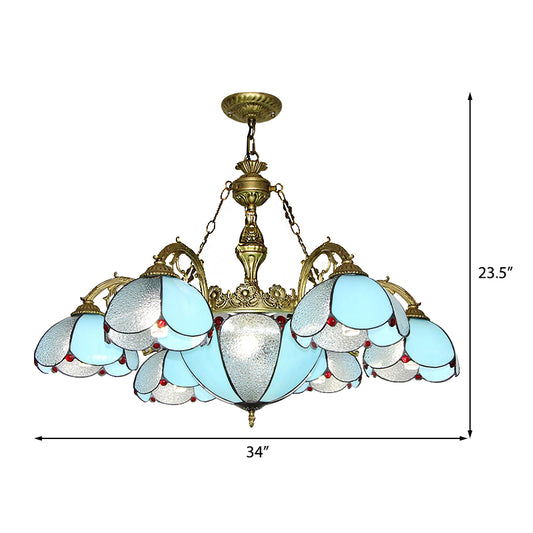 Vintage Petal Chandelier Stained Glass Indoor Ceiling Pendant Light in Blue for Living Room Clearhalo 'Ceiling Lights' 'Chandeliers' 'Industrial' 'Middle Century Chandeliers' 'Tiffany Chandeliers' 'Tiffany close to ceiling' 'Tiffany' Lighting' 175712