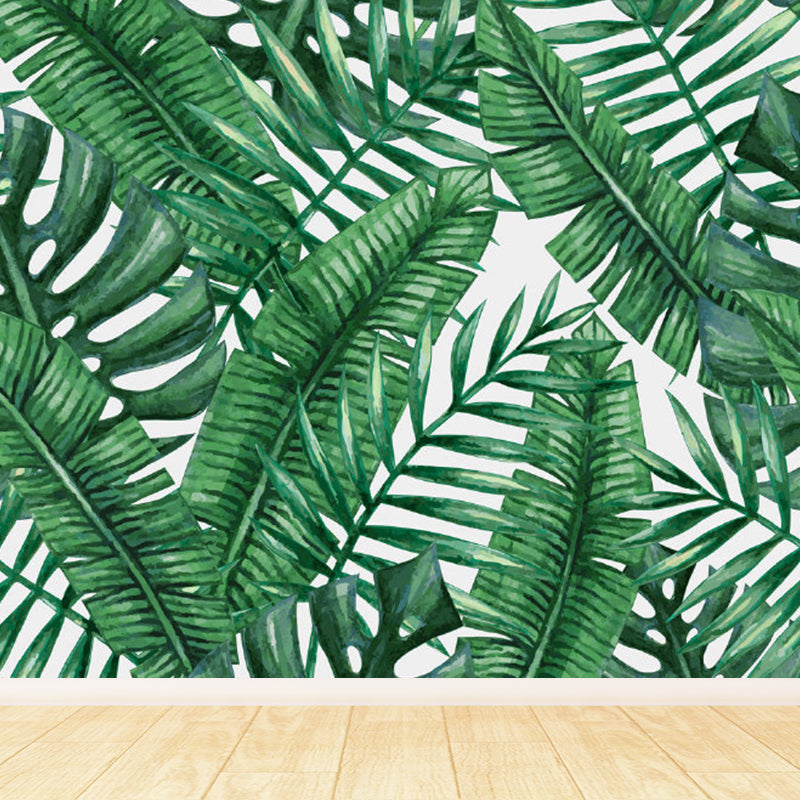 Soft Color Contemporary Mural Wallpaper Huge Botanical Wall Decor for Living Room Blackish Green Clearhalo 'Wall Decor' 'Wall Mural' 1757147