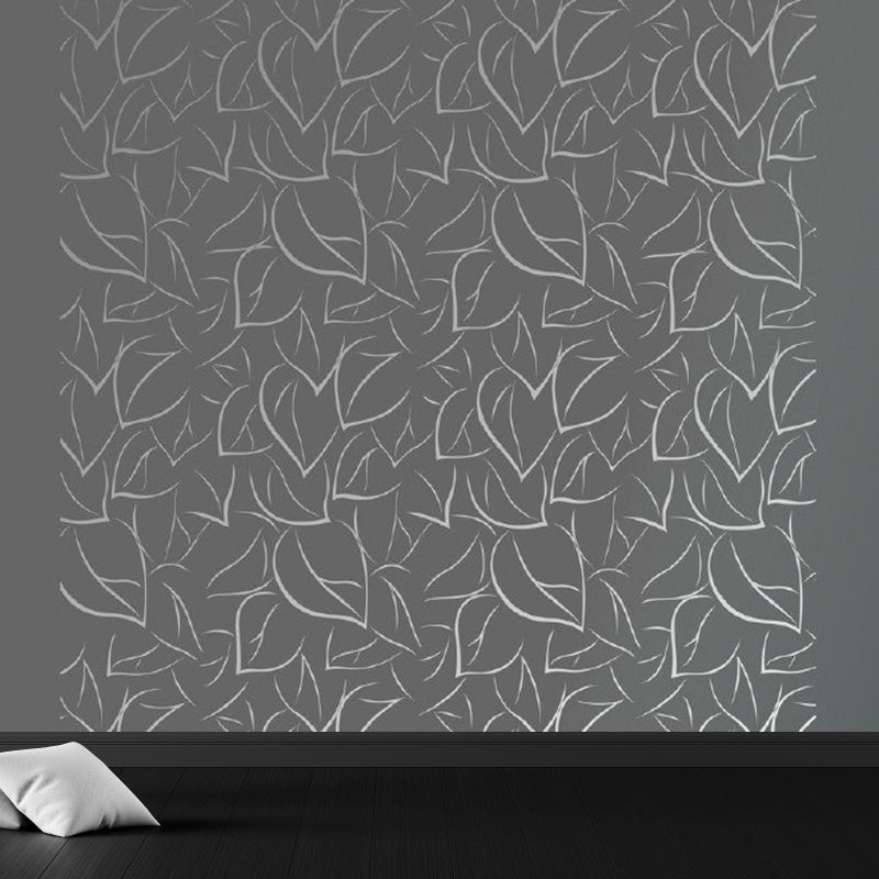 Stain Resistant Leaves Pattern Mural Non-Woven Modern Wall Decor for Girls Bedroom Grey Clearhalo 'Wall Decor' 'Wall Mural' 1757152