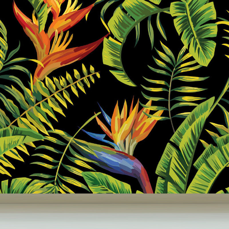 Stain Resistant Leaves Pattern Mural Non-Woven Modern Wall Decor for Girls Bedroom Green Clearhalo 'Wall Decor' 'Wall Mural' 1757162