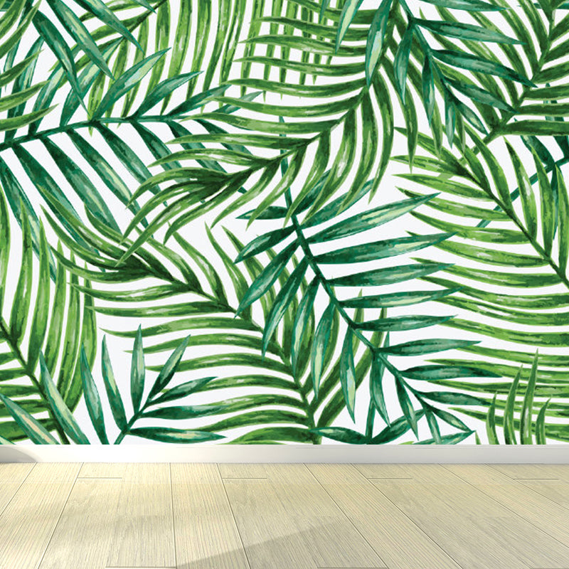 Stain Resistant Leaves Pattern Mural Non-Woven Modern Wall Decor for Girls Bedroom Blackish Green Clearhalo 'Wall Decor' 'Wall Mural' 1757167