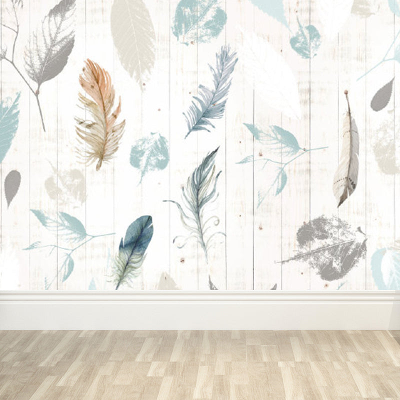Various Leaves Wall Mural for Dining Room Illustration Wall Decor, Custom Printed White Clearhalo 'Wall Decor' 'Wall Mural' 1757197