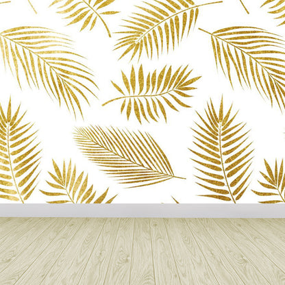 Extra Large Botanical Mural Light Color Non-Woven Wall Art for Indoor Decor, Customised Gold Clearhalo 'Wall Decor' 'Wall Mural' 1757222