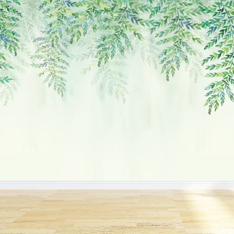 Huge Leaves Mural Decal for Bathroom Botanical Wall Art in Pastel Color, Moisture Resistant Green Clearhalo 'Wall Decor' 'Wall Mural' 1757227