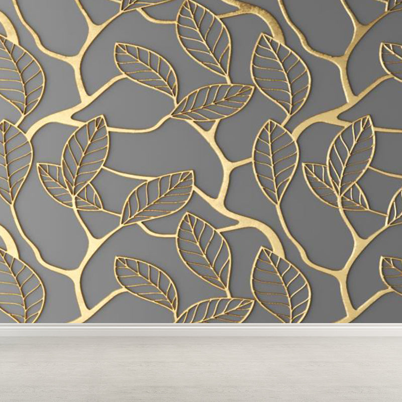Huge Leaves Mural Decal for Bathroom Botanical Wall Art in Pastel Color, Moisture Resistant Gold Clearhalo 'Wall Decor' 'Wall Mural' 1757232
