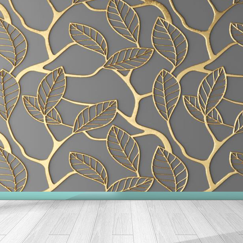 Huge Leaves Mural Decal for Bathroom Botanical Wall Art in Pastel Color, Moisture Resistant Clearhalo 'Wall Decor' 'Wall Mural' 1757234