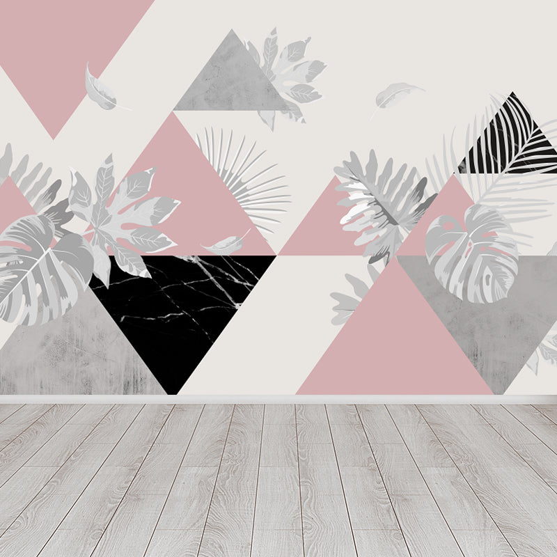 Huge Leaves Mural Decal for Bathroom Botanical Wall Art in Pastel Color, Moisture Resistant Clearhalo 'Wall Decor' 'Wall Mural' 1757238