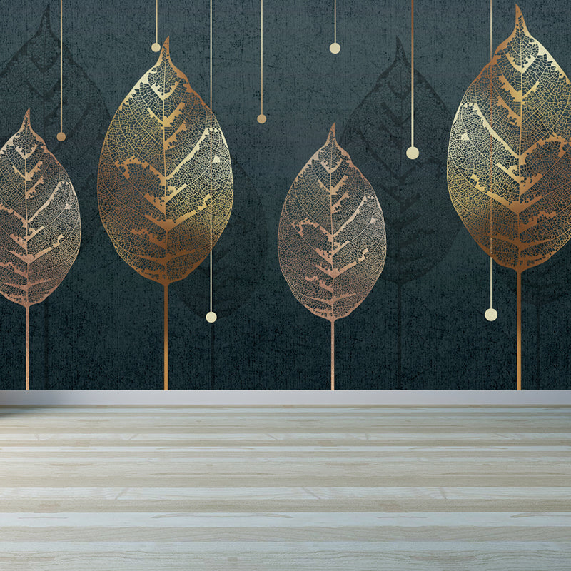 Huge Leaves Mural Decal for Bathroom Botanical Wall Art in Pastel Color, Moisture Resistant Grey Clearhalo 'Wall Decor' 'Wall Mural' 1757242