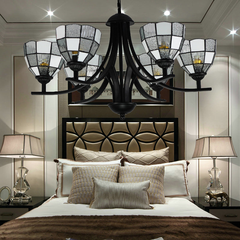 6/8 Lights Grid Pattern Chandelier Lamp with 16" Hanging Chain Traditional Tiffany Pendant Light in Clear Clearhalo 'Ceiling Lights' 'Chandeliers' 'Clear' 'Industrial' 'Middle Century Chandeliers' 'Modern' 'Tiffany Chandeliers' 'Tiffany close to ceiling' 'Tiffany' 'Traditional Chandeliers' Lighting' 175726